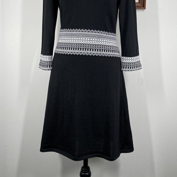 Artisan Knit A-Line Combo Dress Women's Small Round Neck 3/4 Sleeve Onyx NWT - Picture 2 of 16